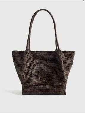 Madewell The Lexington Small Tote in Raffia Woven Bag - Dark carob $138 Display